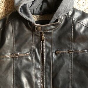 Tommy Hilfiger Men's Brown Distressed Bomber Jacket with Grey Hoodie, Size M